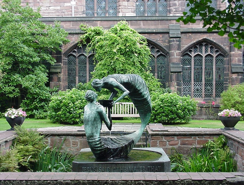 Chester England Stephen Broadbent's 'Water of life' in Chester Cathedral Cloister Garth.